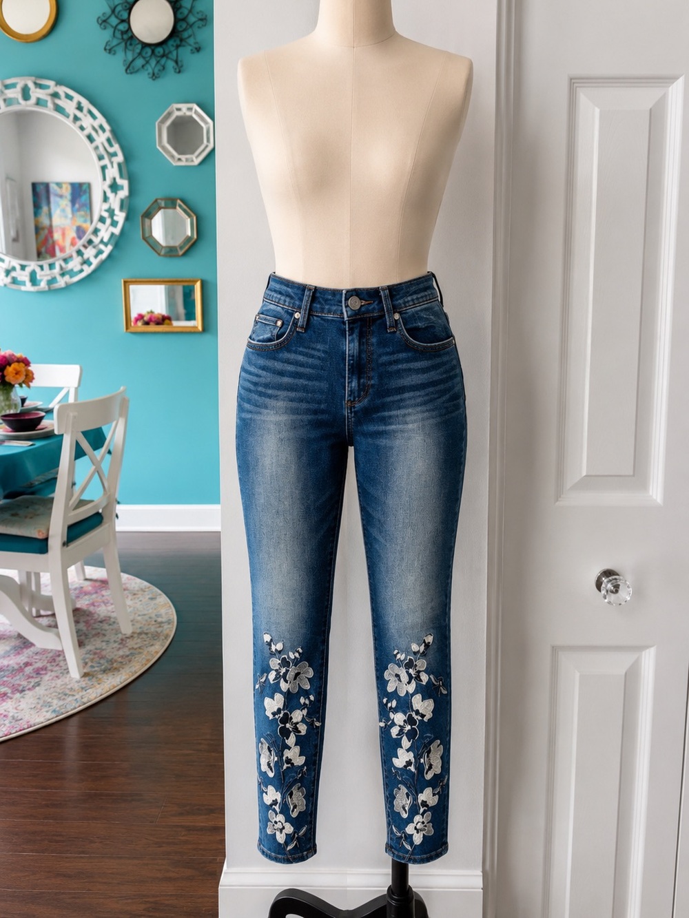Driftwood Jeans Womens 28 Jackie Embroidered Floral Skinny Denim